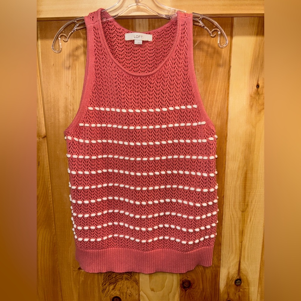 Loft Bobble Sweater Tank Top Sleeveless Women’s Large Pink and White